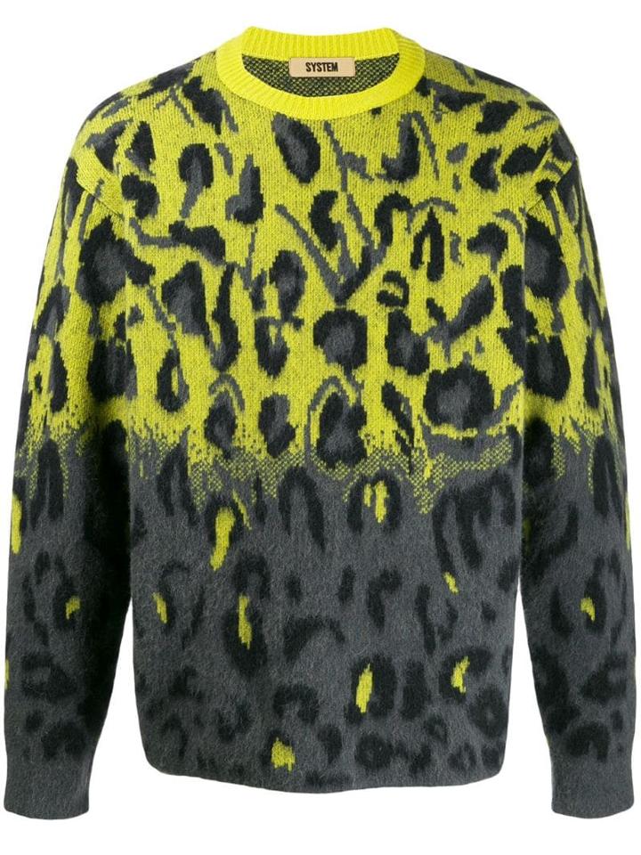 System Leopard Print Knit Jumper - Yellow