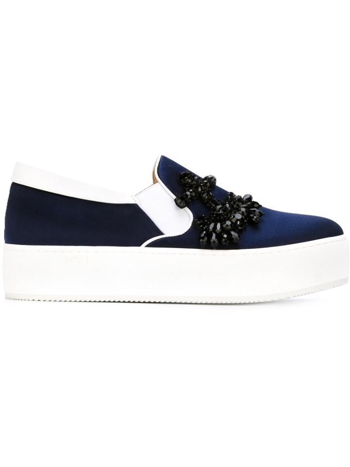 No21 Embellished Slip-on Sneakers, Women's, Size: 38, Blue, Silk/leather/rubber