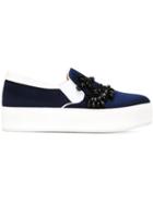 No21 Embellished Slip-on Sneakers, Women's, Size: 38, Blue, Silk/leather/rubber