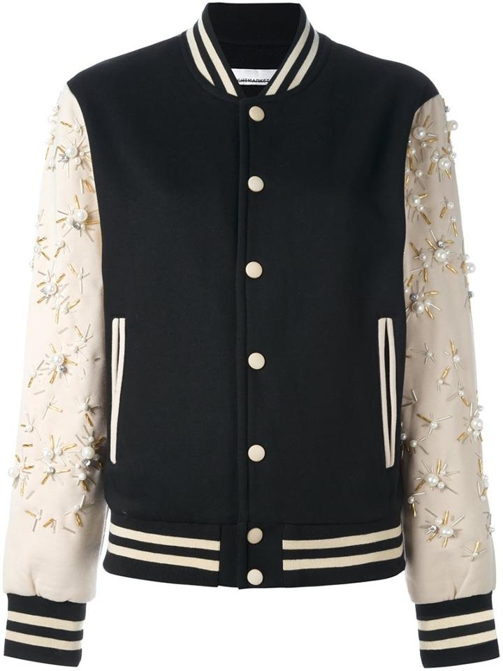 Night Market Embellished Sleeves Bomber Jacket, Women's, Size: Medium, Black, Cotton/polyester