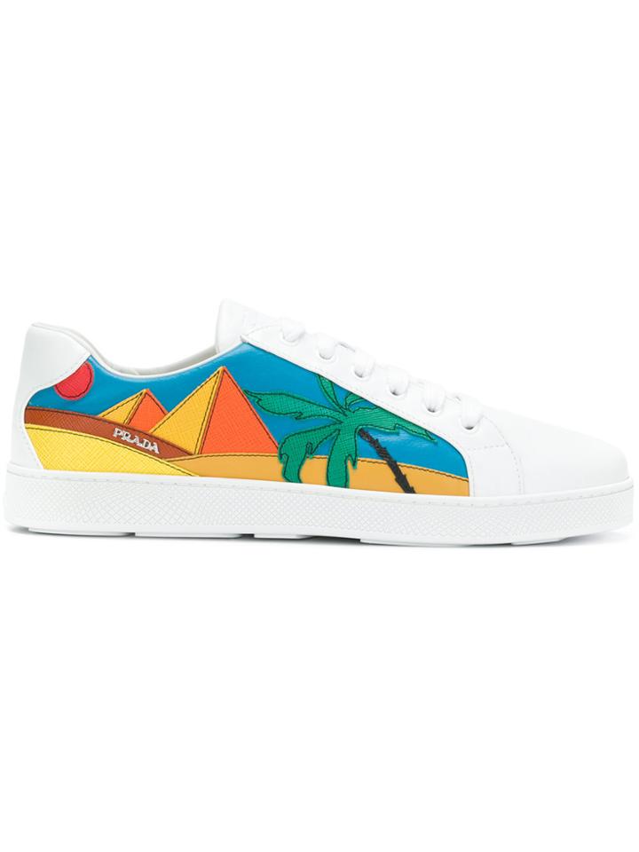 Prada Pyramid Appliqué Sneakers - White