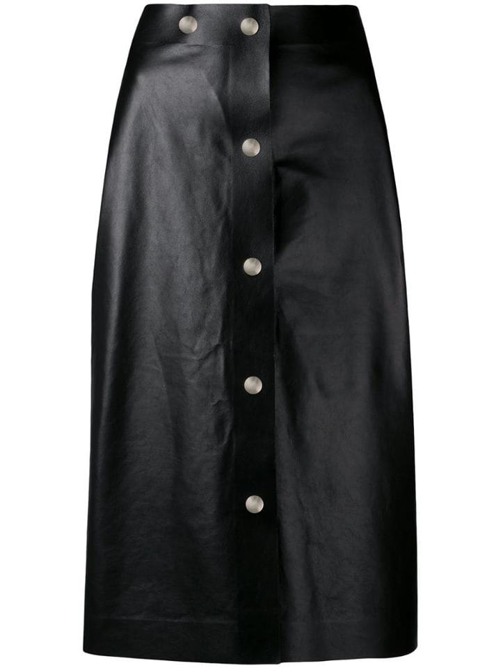 Victoria Beckham Midi Leather Skirt - Black