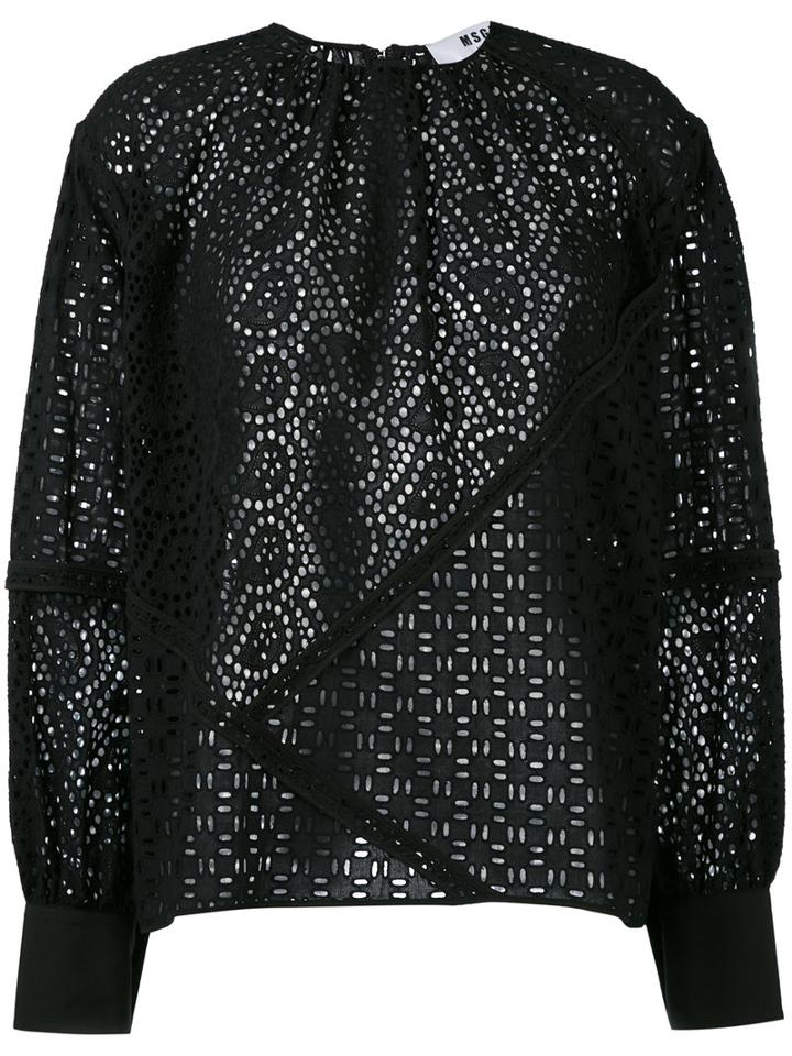 Msgm - Broderie Anglaise Blouse - Women - Cotton - 40, Black, Cotton