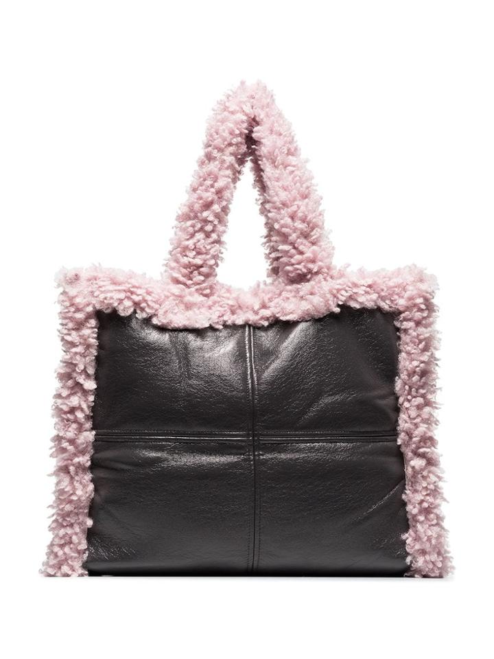 Stand Lola Faux-shearling Trim Tote - Grey