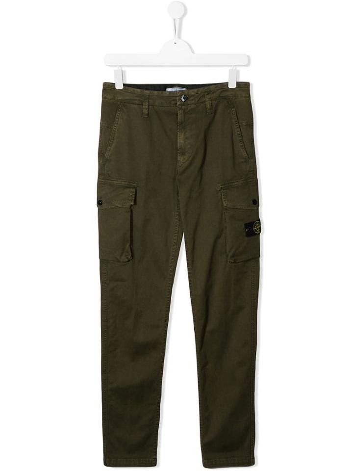 Stone Island Junior Logo Cargo Trousers - Green