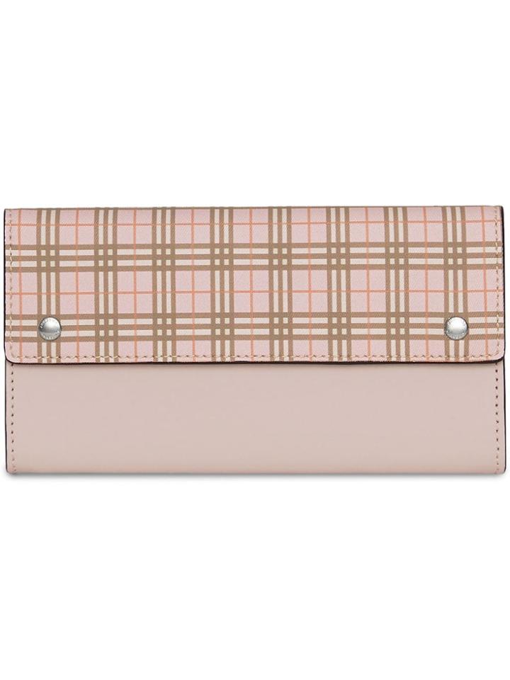 Burberry Checked Panel Wallet - Pink & Purple