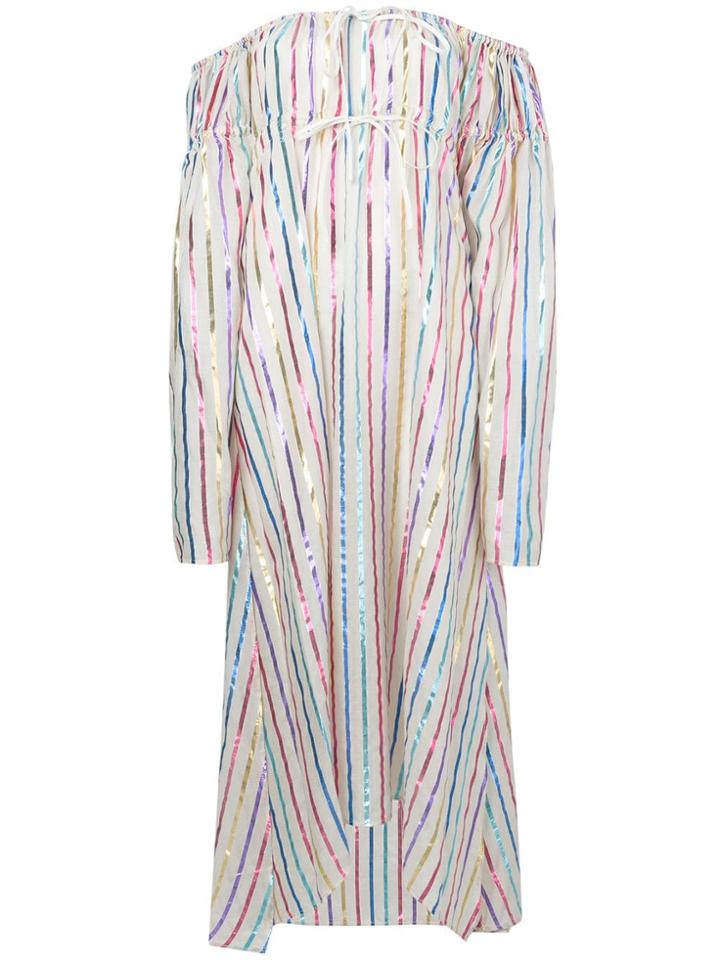 Attico Off-shoulder Striped Long Dress - Neutrals