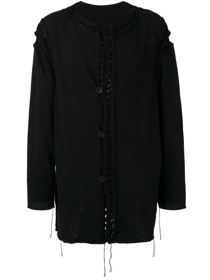 Yohji Yamamoto Collarless Loose Fit Cardigan, Men's, Size: 3, Black, Cotton