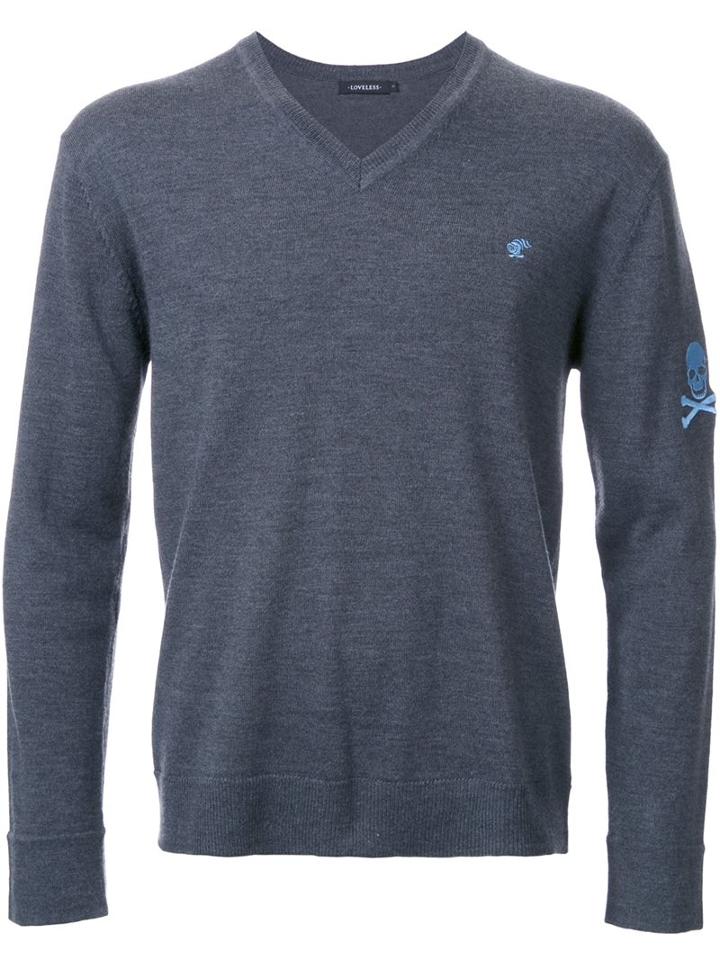 Loveless V Neck Fine Knit Jumper, Men's, Size: 2, Grey, Wool
