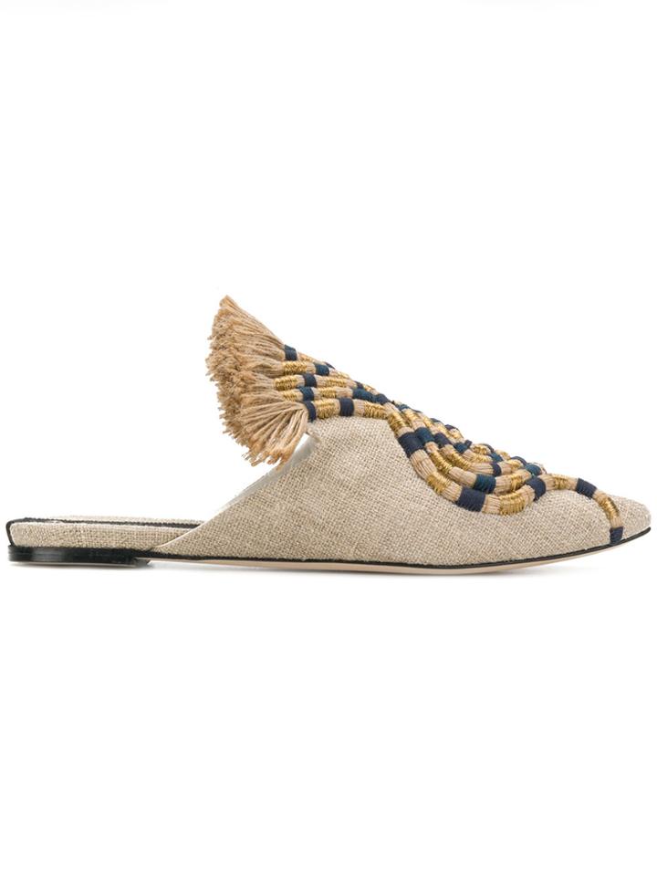Sanayi 313 Maia Embroidered Fringe Mules - Nude & Neutrals