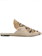 Sanayi 313 Maia Embroidered Fringe Mules - Nude & Neutrals