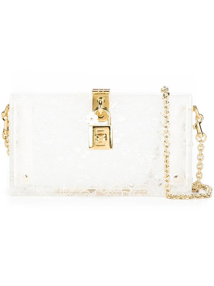 Dolce & Gabbana - 'dolce' Box Clutch - Women - Cotton/polyamide/viscose/other Fibres - One Size, White, Cotton/polyamide/viscose/other Fibres