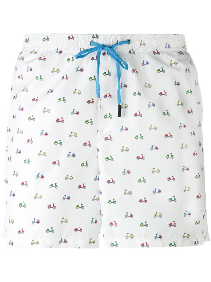 Fefè - Scooter Print Swim Shorts - Men - Polyester - L, White, Polyester