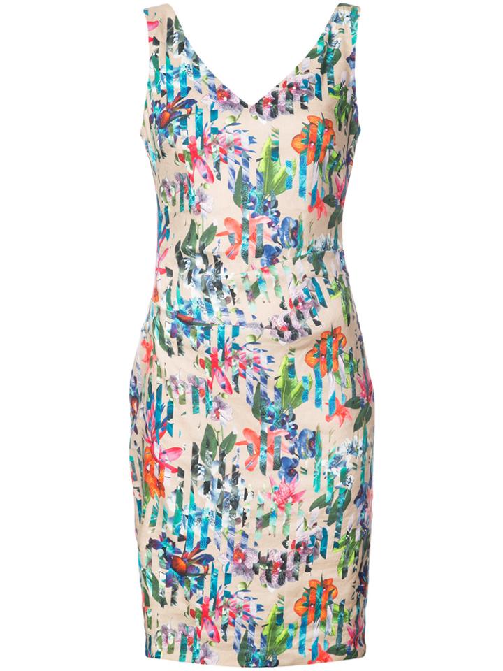 Nicole Miller Kenna Tropical Print V-neck Dress - Brown