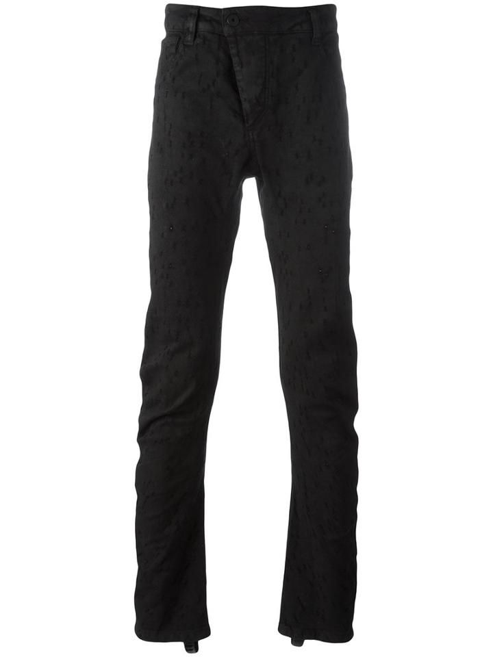 11 By Boris Bidjan Saberi Shredded Detail Jeans, Men's, Size: Xl, Black, Cotton/spandex/elastane