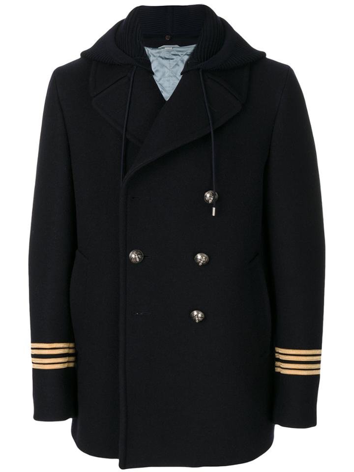 Gucci Stripe Cuff Hooded Coat - Blue