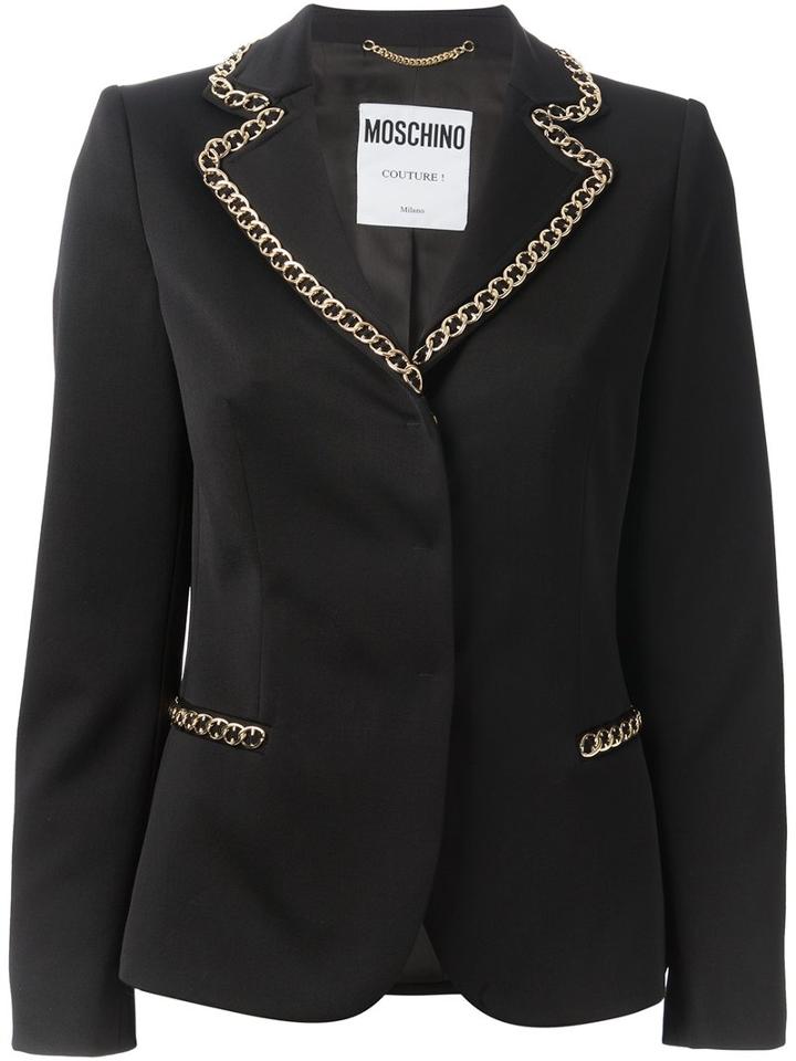 Moschino Chain Trim Blazer, Women's, Size: 42, Black, Modal/virgin Wool/rayon/acetate