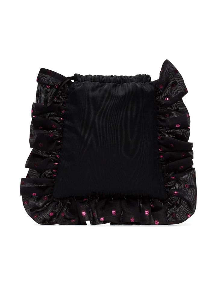Attico Black Polka Dot Ruffle Drawstring Pouch
