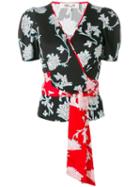 Diane Von Furstenberg Floral Print Wrap Blouse - Black