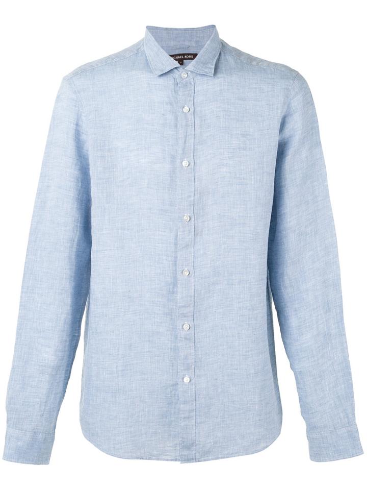 Michael Kors - Curved Hem Shirt - Men - Linen/flax - M, Blue, Linen/flax