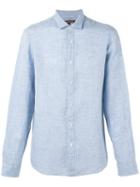 Michael Kors - Curved Hem Shirt - Men - Linen/flax - M, Blue, Linen/flax