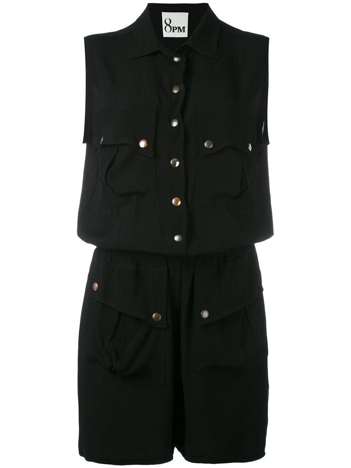 8pm - Button-down Playsuit - Women - Viscose - S, Black, Viscose