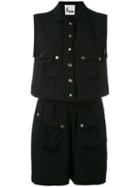 8pm - Button-down Playsuit - Women - Viscose - S, Black, Viscose