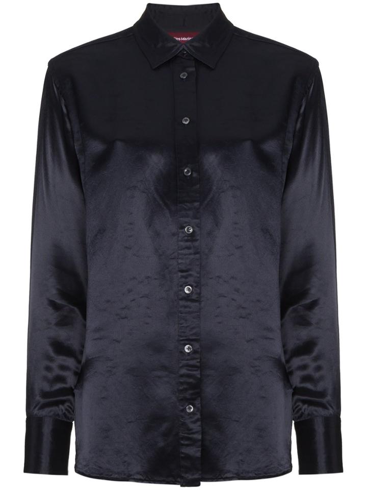 Sies Marjan Sander Washed Satin Shirt With Pocket - Blue