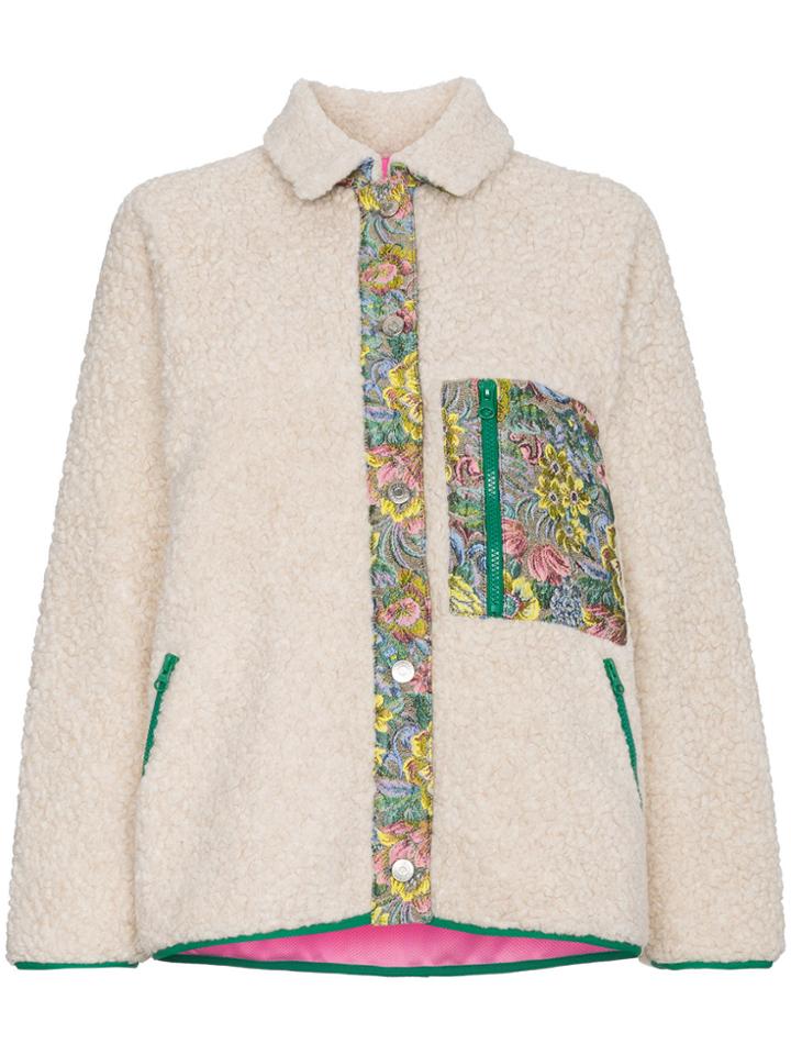 Sandy Liang Fleece Jacket With Floral Detail - Nude & Neutrals