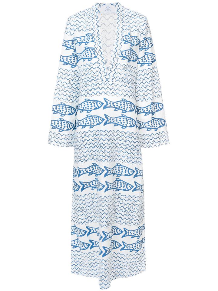 Rebecca De Ravenel Fish Print Maxi Dress - White