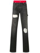 Heron Preston Contrasting Waistband Straight Jeans - Black