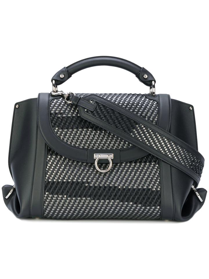 Salvatore Ferragamo Sofia Woven Medium Tote - Black