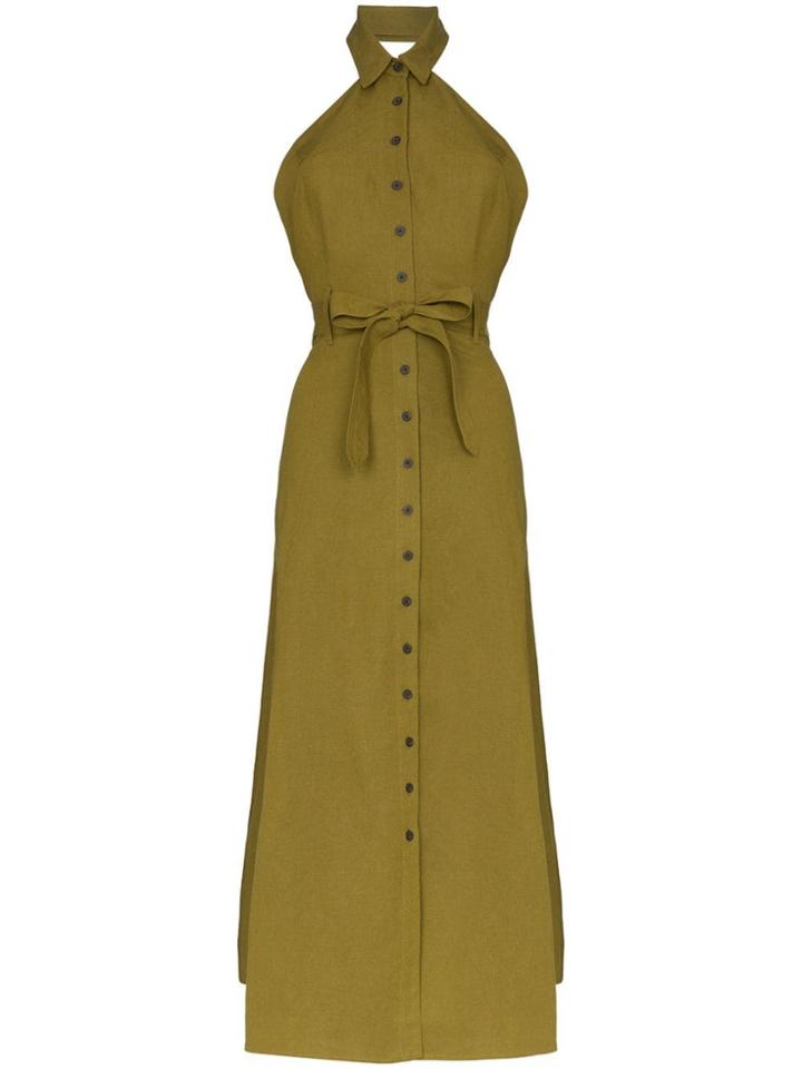 Mara Hoffman Rosemary Collared Sleeveless Belted Maxi Dress - Green