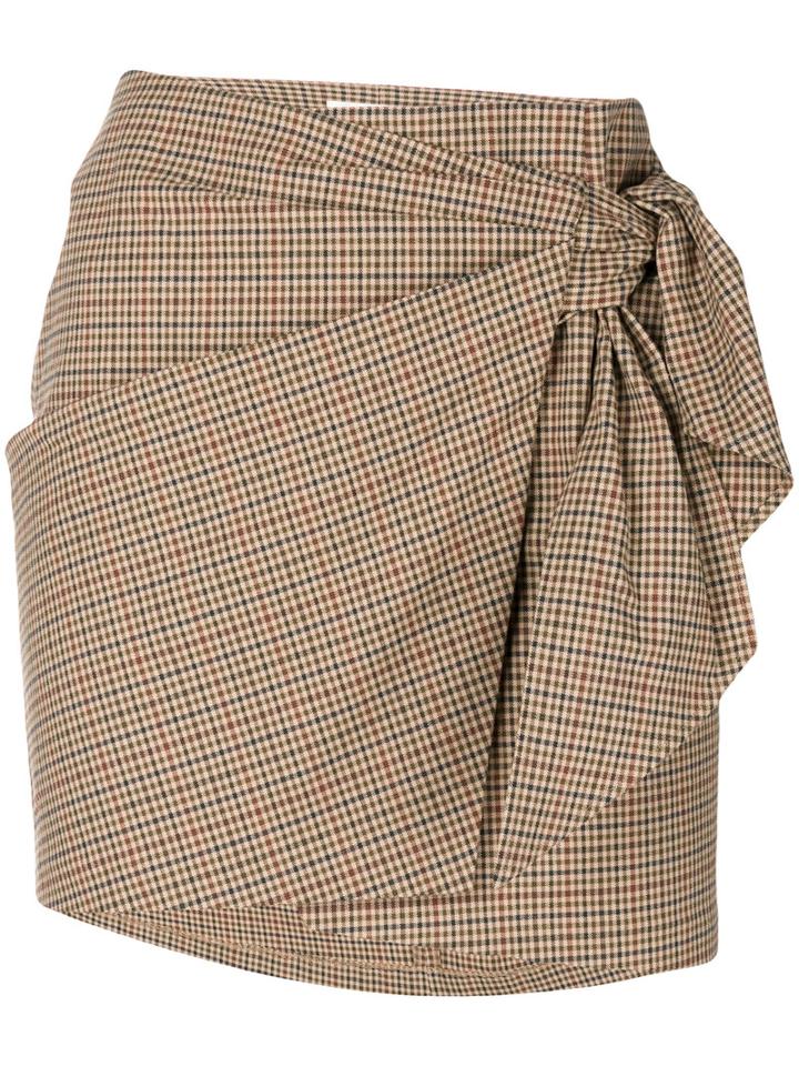 Isabel Marant Étoile - Knotted Check Skirt - Women - Cotton/spandex/elastane - 38, Nude/neutrals, Cotton/spandex/elastane