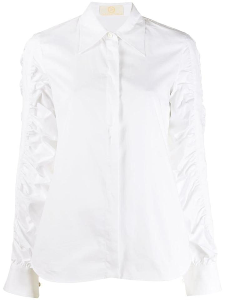 Sara Battaglia Ruched Sleeve Shirt - White