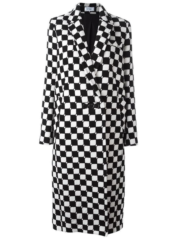 Courrèges Checked Long Coat, Women's, Size: 40, Black, Silk/wool/polyamide