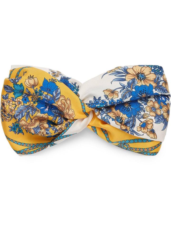 Gucci Silk Headband With Flowers And Tassels - Neutrals