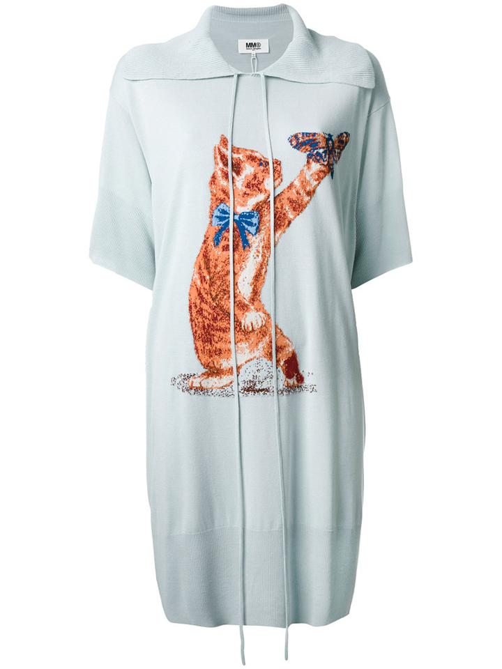 Mm6 Maison Margiela - Cat Print Dress - Women - Cotton/viscose - S, Women's, Blue, Cotton/viscose