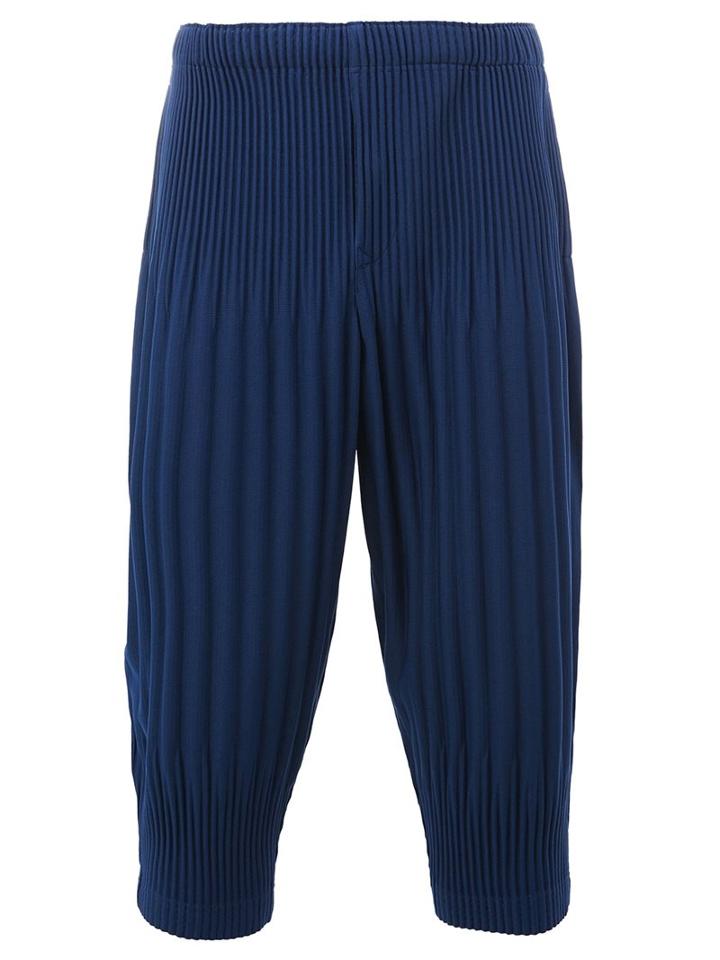 Homme Plissé Issey Miyake Pleated Cropped Trousers, Men's, Size: 2, Blue, Polyester