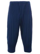 Homme Plissé Issey Miyake Pleated Cropped Trousers, Men's, Size: 2, Blue, Polyester