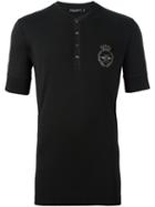 Dolce & Gabbana Crown & Bee Henley T-shirt, Men's, Size: 50, Black, Silk/cotton/copper/polyester