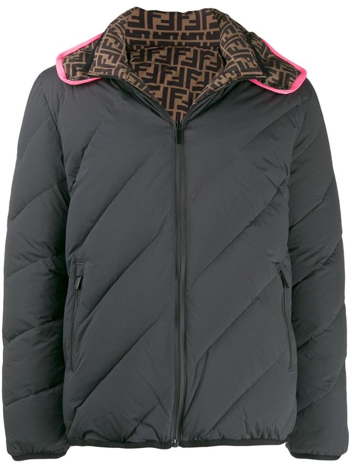 Fendi Ff Motif Reversible Padded Jacket - Grey