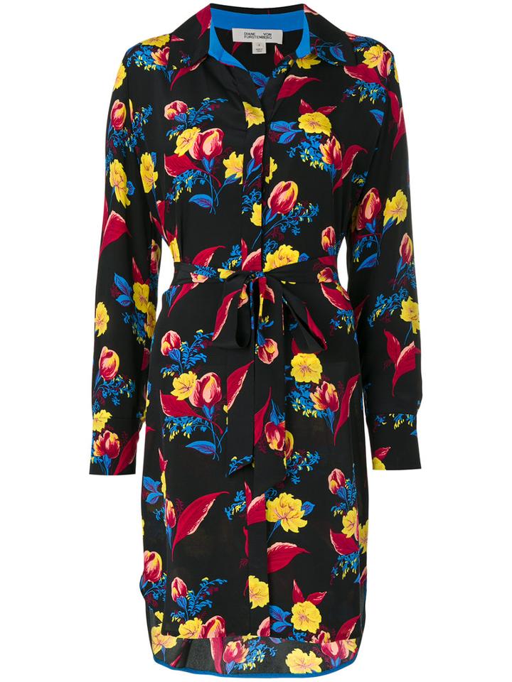 Diane Von Furstenberg - Floral Print Shirt Dress - Women - Silk - 2, Black, Silk