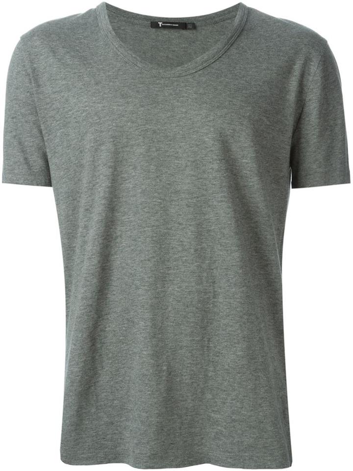 T By Alexander Wang Low Neck T-shirt, Men's, Size: Large, Grey, Cotton