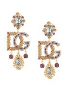Dolce & Gabbana Crystal Embellished Logo Drop Earrings - Yellow