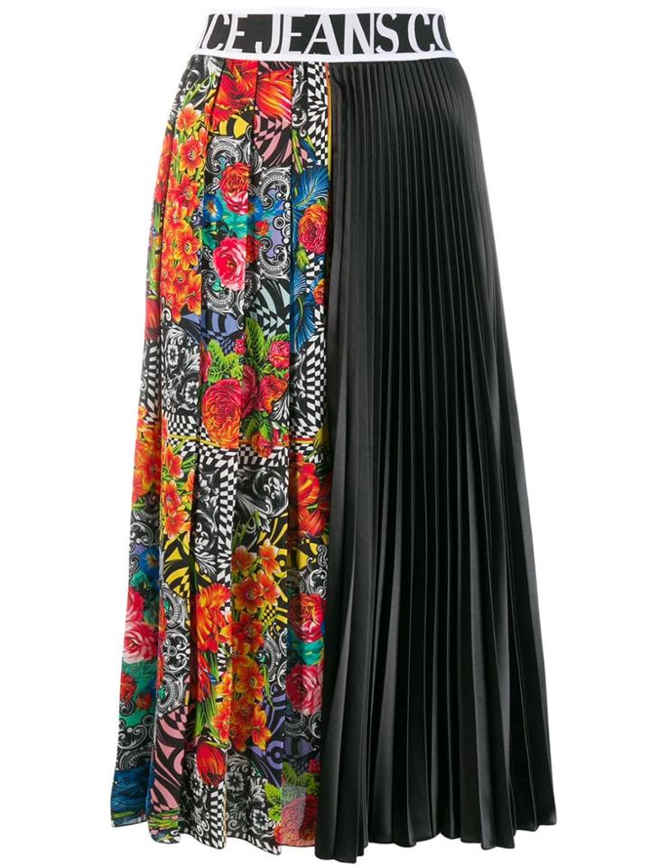 Versace Jeans Couture Printed Pleated Midi Skirt - Black