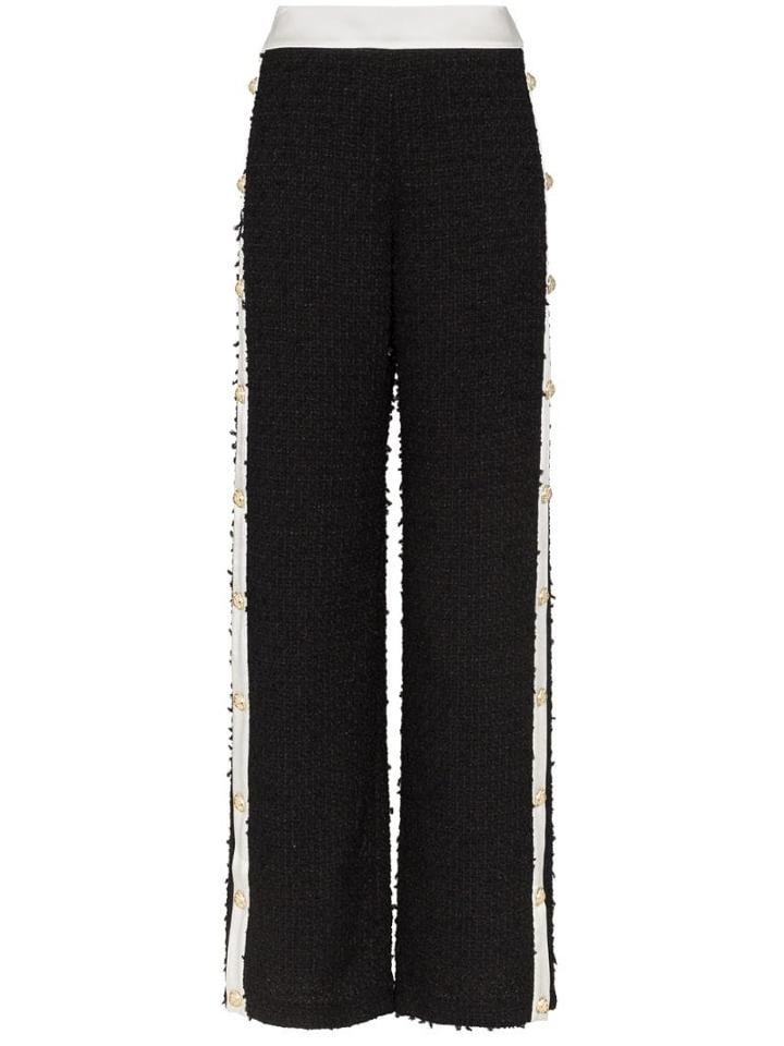 Balmain Tweed Button Panel Trousers - Black