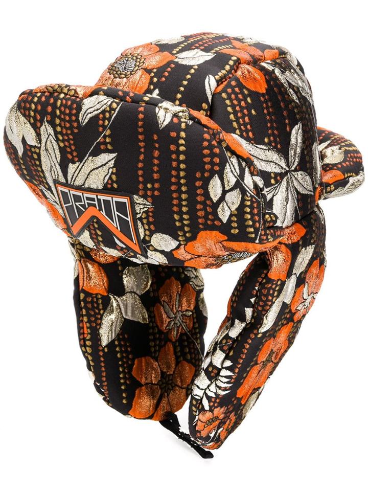 Prada Floral Brocade Trapper Hat - Black