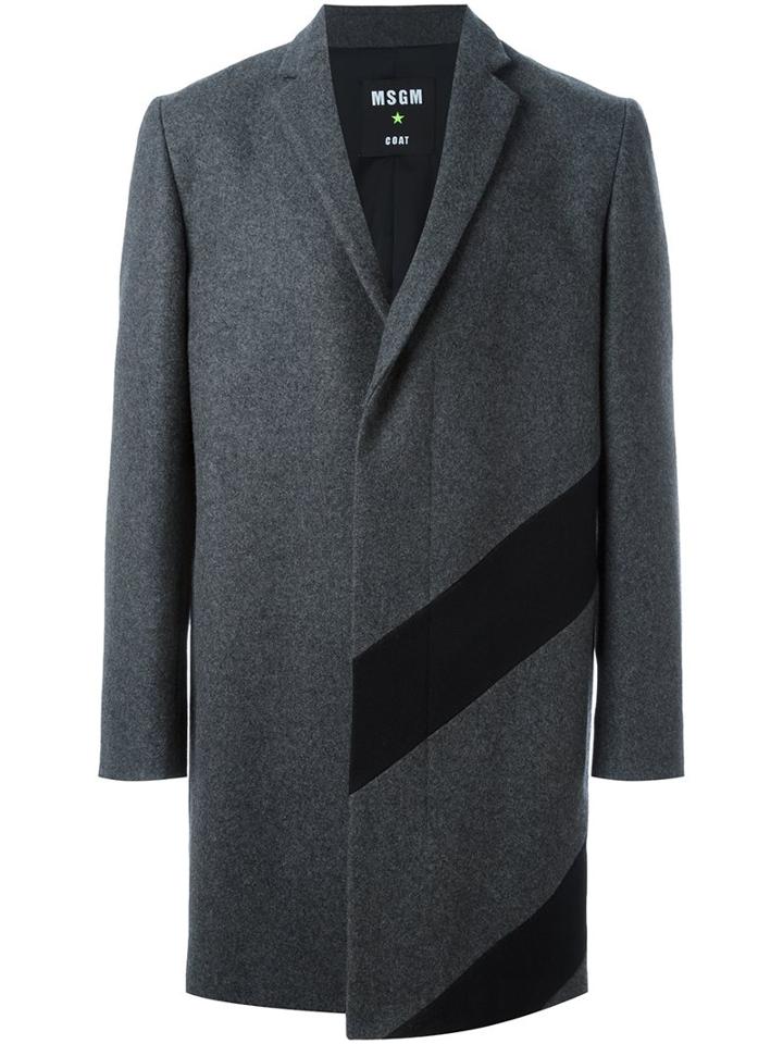 Msgm Contrasting Stripe Detail Coat, Men's, Size: 48, Grey, Polyamide/polyester/acetate/wool