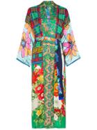 Rianna + Nina Long Multi Floral Check Print Silk Kimono Robe -